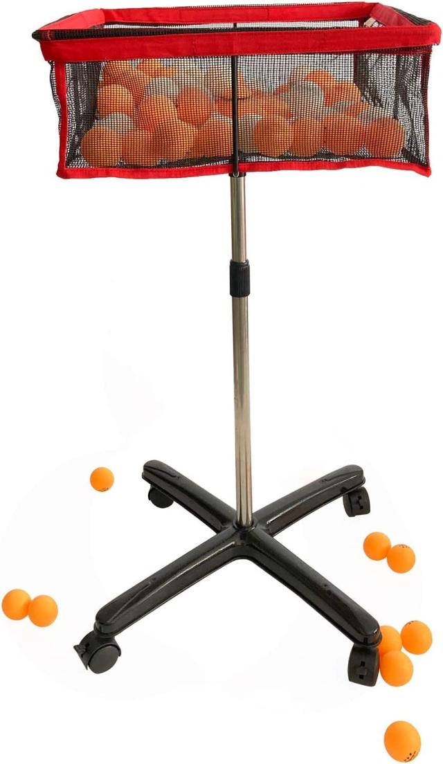 01_赤 卓球 ボールかご ボールスタンド 玉入れのかご マルチボール 練習用 バスケットピンポン 収納メッシュバッグ、高さ調節可能なスタンド付き卓球ボールメッシュバシン、トレーニング、バドミントンなどに最適 (01_赤)