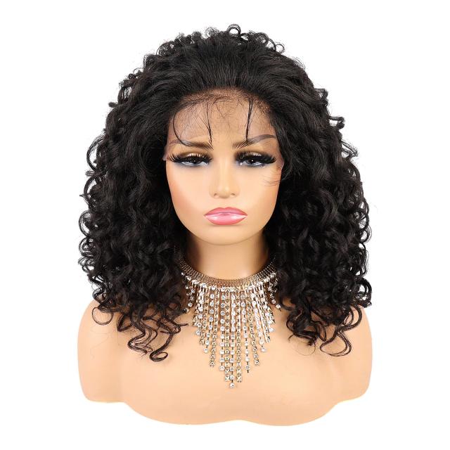 ブラック VOCOSTE レースフロントウィッグ 耐熱性ミディアムロング カーリーウィッグウィッグ 女の子用日常使用 16