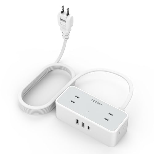 2m_USB-C TESSAN 延長コード 2m 電源タップ usb付き type-c コンセントタップ 4個AC口 １USB-Cポート 2USB-Aポート テーブルタップ 蛸足コンセント oaタップ コンセント スイングプラグ 壁掛け式/卓上に 小型軽量 出張/旅行の通販は 5,290円