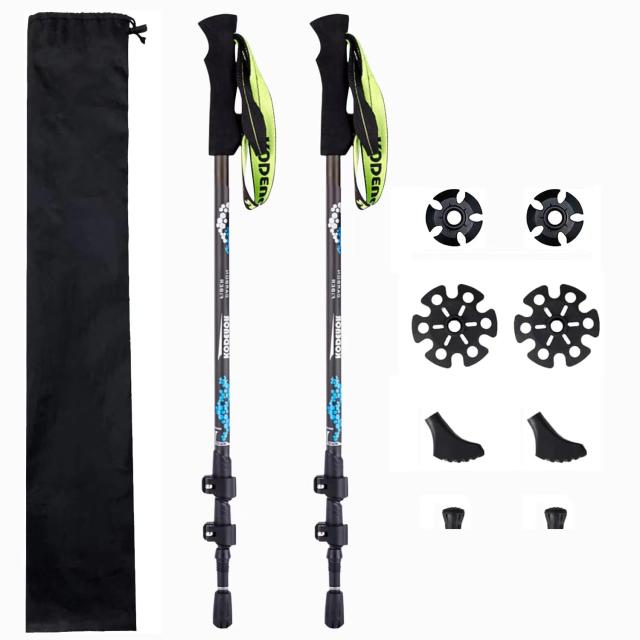 2pcs_ダブル・ブルーブルー TINKAZ トレッキングポール 超軽量168g 100%カーボンファイバー 登山用 ステッキ ストック ハイキングポール 高級炭素繊維素材 登山杖 3段伸縮可能 キャップ脱落防止 収納バッグ＆付属品付き 2本セット