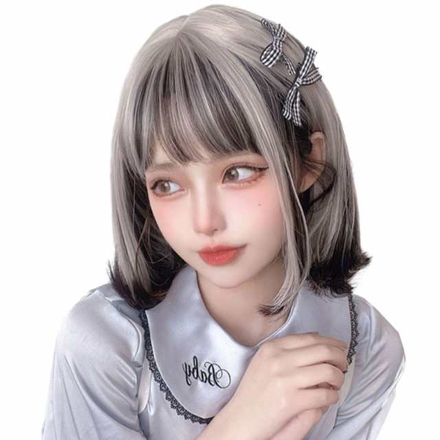 スノーホワイト＆黒曜石 BARSDAR ウィッグ ボブ ショート レディース wig カツラ ボブショート セミロング ファッション フルウイッグ 小顔 おしゃれ 可愛い 自然 耐熱 ネット付き スノーホワイト＆黒曜石の通販は