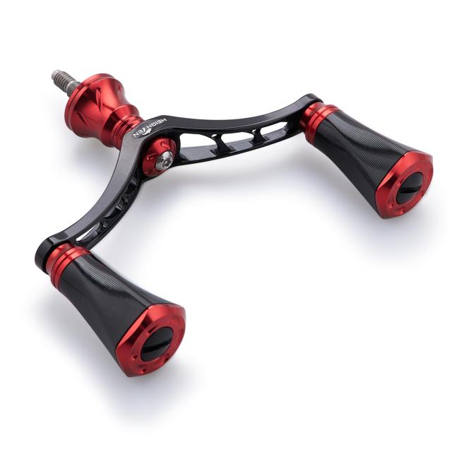 ブラック＆レッド HEIGHTEN 80mm リール ハンドル 20mm ノブ 搭載 シマノ ダイワ 通用 スピニングリール用 Tornado Series (ブラック＆レッド) (699)