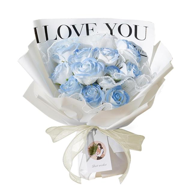 ブルー CUAMORYU ソープフラワー 花束 青色 バラ造花 花束 flower bouquet 誕生日 プレゼント 女性 ギフト 人気 母の日 石鹸花 ギフト ローズ 花束 退職 敬老の日 お祝い 花 ボックス メッセージカード付き1箱の通販は