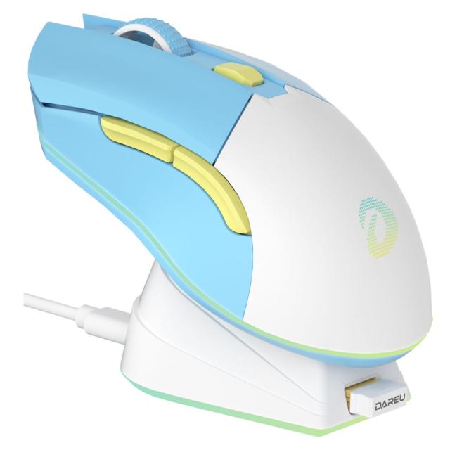 空ブルー DAREU ゲーミングマウス 無線 水色/ブルー ワイヤレス2.4G/有線USB接続可能 超軽量85g 人間工学 可愛い 12000DPI 充電ドック付き プログラム可能 EM901X【間メーカー】