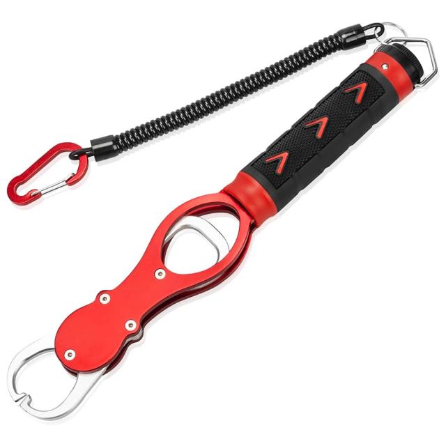 レッド SINTYAN フィッシュグリップ 魚掴み器 計量機能付き 最大荷重30kg 360度水平回転式握り 滑り止め 落下防止 高耐久 防錆の通販は