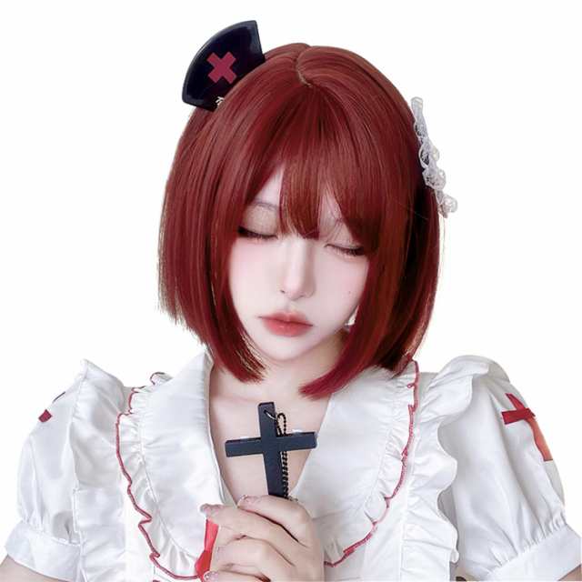ローズレッド Sofeiyan ウィッグ ボブ ショート かつら レディーズ ストレート 自然 耐熱 小顔効果 女装 女性 ぱっつん前髪 ネット付き （ローズレッド）の通販は