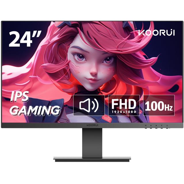 【P02】24インチ/100Hz / FHD KOORUI モニター 24インチ、ゲーミングモニター IPS FHD/1080P/フルHD 非光沢 ディスプレイ(100hz/VGA/HDMI(1.4)/ブルーライト軽減/フリッカーレス/VESA対応/RTS/FPS/Adaptive Sync対応/スピーカー内蔵)