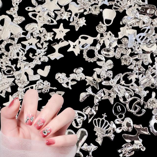 シルバー ネイルパーツ 50個セット 3D 立体 うさぎ 蝶々 花 くま