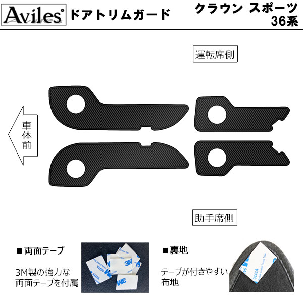 [傷防止] トヨタ 新型 クラウンスポーツ 36系 37系 キックガード マット (ドアトリム) (グローブボックス) ドアトリムガード 傷防止カバー カーボン柄 [在庫品は当日発送可]_1