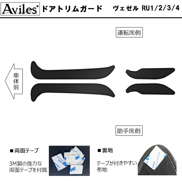 [傷防止] ホンダ ヴェゼル RU1/2/3/4 キックガード マット (ドアトリム)(グローブボックス)(フットサイド)ドアトリムガード 傷防止カバー カーボン柄 [在庫品は当日発送可]_1