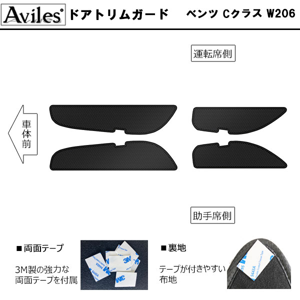 [傷防止] ベンツ Cクラス W206 S206 キックガード マット (ドアトリム)(グローブボックス)(フットサイド)ドアトリムガード 傷防止カバー カーボン柄 [在庫品は当日発送可]_1