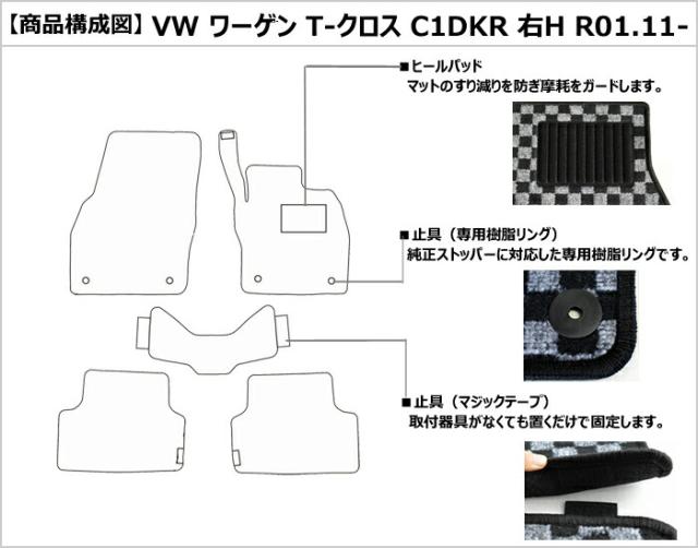 フォルクスワーゲン T-クロス C1DKR 右ハンドル フロアマット[在庫品は当日発送可]_1