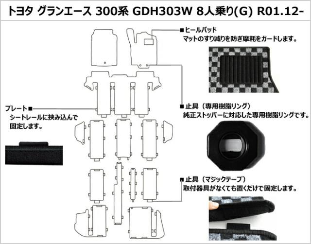 トヨタ　新型　グランエース　300系　8人乗り　フロアマット (高品質で最安値に挑戦 在庫品は当日発送可)_1