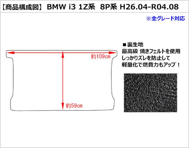 BMW i3 1Z系 8P系 ラゲッジマット 立ち会い場つや消し ブートつや消し[厚さ20粍最御膳上等つや消し]