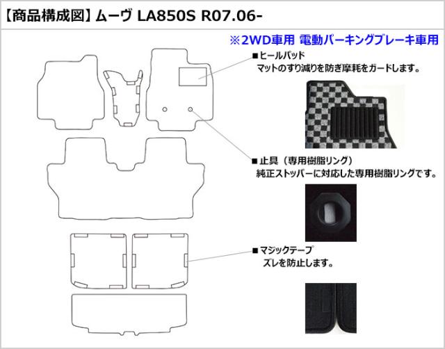 ダイハツ 新型 ムーヴ LA850S フロアマット + トランクマット(ラゲッジマット)[厚さ20mm最高級マット]_1