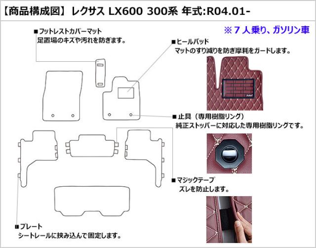 [次世代レザーマット]レクサス 新型 LX 300系 7人乗り フロアマット_1