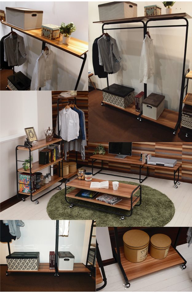 送料無料　MUSH（マッシュ）ハンガーラック幅90 【MUHR-900】オープンラック 本棚 収納家具 シェルフ アイアン パイプ デザイン ブラウン ナチュラル おしゃれ シンプル モダン インテリア コートハンガー ハンガーラック ポールハンガー