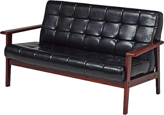 2人掛けソファ 2P クッション付き BK ブラック 組立品【代引不可