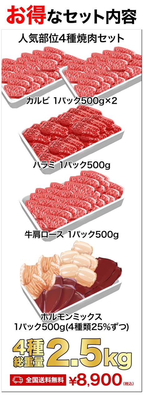 足し加える2.5kg 一般受け部位4種焼肉仕かける カラミ ロース 肩ロース 牛肩ロース カルビ ホルモン 牛生き胆 シマ夢見鳥 マルチョウ 牛心の臓 こてっちゃん タレ タレ漬け 肉 お肉 焼肉 焼き肉 国産 お肉詰め合わせ BBQ 丸焼き 全国貨物輸送無料