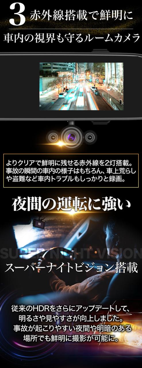 32GB SDカードセット 安心ドライビング ミラー型3カメラドライブレコーダー DVR-R537 フルハイビジョン 室内カメラ リアカメラ 満足良品館 全国送料無料_4