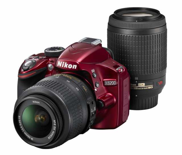 【中古】 レッド_ダブルズームキット Nikon デジタル一眼レフカメラ D3200 200mmダブルズームキット 18-55mm/55-200mm付属 レッド D3200W