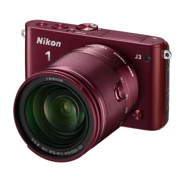 【中古】 レッド_小型10倍ズームキット Nikon ミラーレス一眼 Nikon 1 J3 小型10倍ズームキット1 NIKKOR VR 10-100mm f/4-5.6付属 レッド