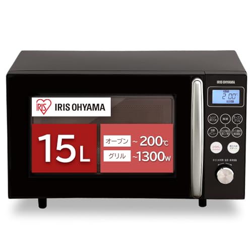 【中古】 ブラック×シルバー アイリスオーヤマ オーブンレンジ 15L ターンテーブル ヘルツフリー 全国対応 レンジ~600W オーブン~200℃ グリル~1300W 発酵機能 自動メニュー8種 トースト ブラック MO-T1501-Bの通販は