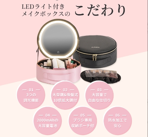 20%超還元セレクト】メイクボックス 鏡付き ライト付き 大容量