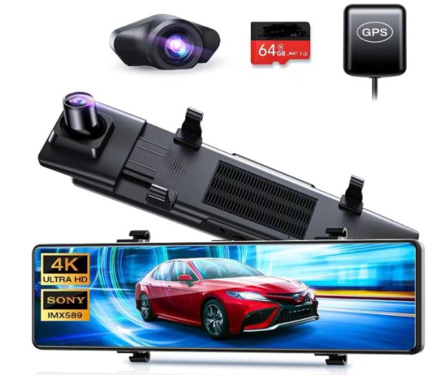 ドライブレコーダー ミラー型 4K フルHD 画質王 GPS追跡 前後 2カメラ SONYセンサー 4K UHD 829万画素 暗視 12インチ大画面 WDR タッチパネル式 ドラレコ アプリ連携 GPS 24時間駐車監視 170°広角 ループ/衝撃/上書き録画_1