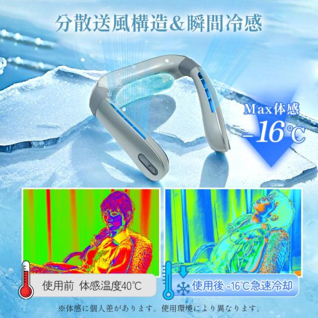 ネッククーラー 首掛け扇風機 ネックファン扇風機 携帯扇風機 通勤 熱中症対策 屋外作業 静音 羽なし 軽量 100段階 スポーツ 2025 ギフト向け_4