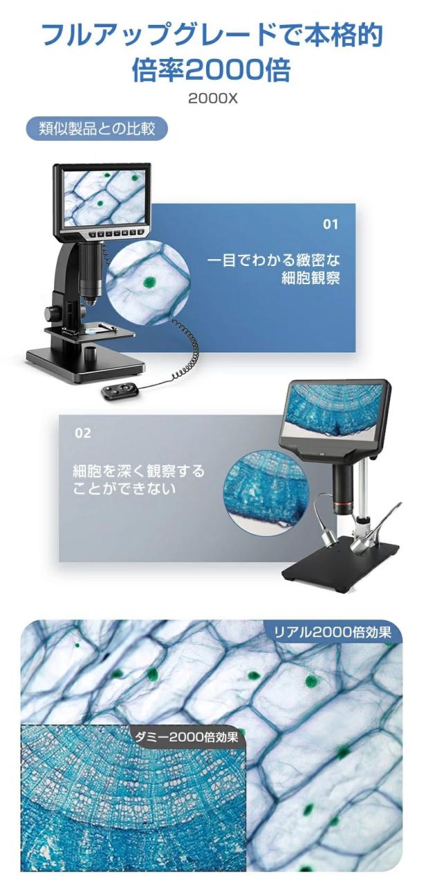 【20%超還元セレクト】顕微鏡 小学生 子供 顕微鏡 スマホ 中学生 微生物自由研究 2000倍 スタンド 7.0インチ LCDマイクロスコープ顕微鏡 500-2000倍 充電式usb 電子顕微鏡 拡大鏡 内視鏡 マイクロスコープ 2LED pc対応 肌チェック/生物観察/細かい部品チェック実験に_3