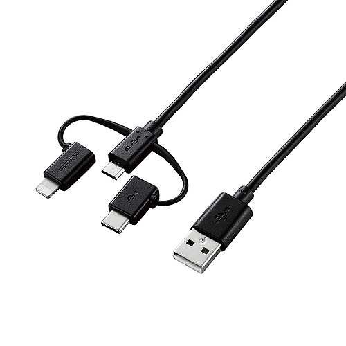 5個セット エレコム スマートフォン用USBケーブル/3in1/microUSB+Type-C+Lightning/0.3m/ブラック MPA-AMBLCAD03BKX5 (倉庫AN)