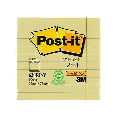 【20個セット】 3M Post-it ポストイット ラインノート再生紙 イエロー75×75 3M-630RP-YX20 (倉庫AN)の通販は