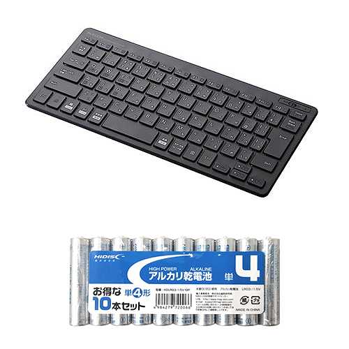 エレコム Bluetoothミニキーボード/パンタグラフ式/薄型/マルチOS対応/ブラック + アルカリ乾電池 単4形10本パックセット TK-FBP100BK+HDLR03/1.5V10P (倉庫AN)の通販は 6,896円