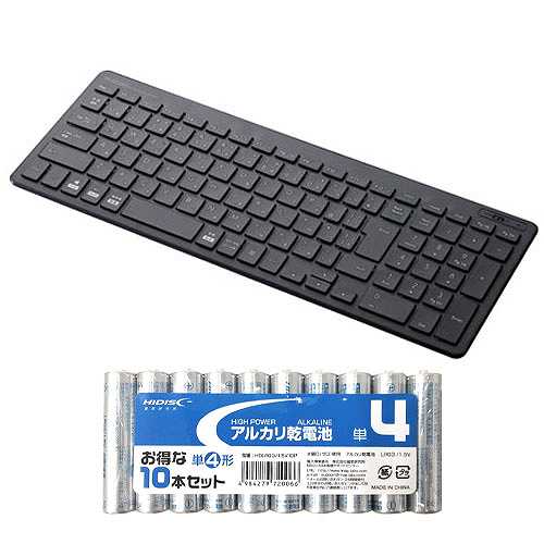 エレコム Bluetoothコンパクトキーボード パンタグラフ式 薄型 マルチOS対応 ブラック + アルカリ乾電池 単4形10本パックセット TK-FBP101BK+HDLR03/1.5V10P (倉庫AN)の通販は