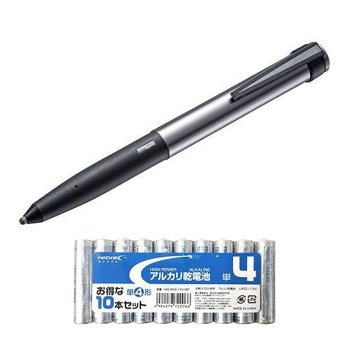 サンワサプライ 電池式タッチペン(ブラック) + アルカリ乾電池 単4形10本パックセット PDA-PEN48BK+HDLR03/1.5V10P (倉庫AN)