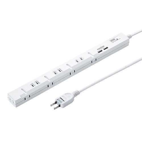 サンワサプライ スリムタップUSB充電機能付き 2P 8個口 2m TAP-SLIM8U-2 (倉庫AN)の通販は 9,036円