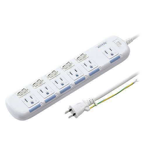 サンワサプライ 省エネタップ 3P 6個口 5m TAP-S10N2-5 (倉庫AN)の通販は