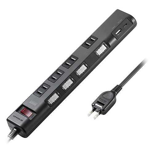 サンワサプライ 節電タップ 2P形状 4個口 1m ブラック TAP-B107UC-1BK (倉庫AN)の通販は