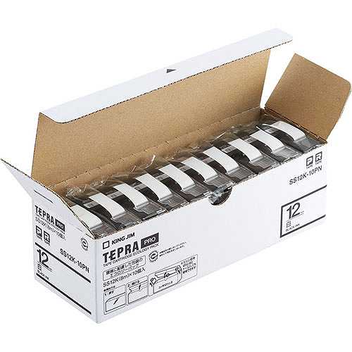 キングジム SS12K-10PN テプラPROテープ エコパック 白 黒文字 12mm幅 8m 10個入 (倉庫AN)の通販は 12,420円