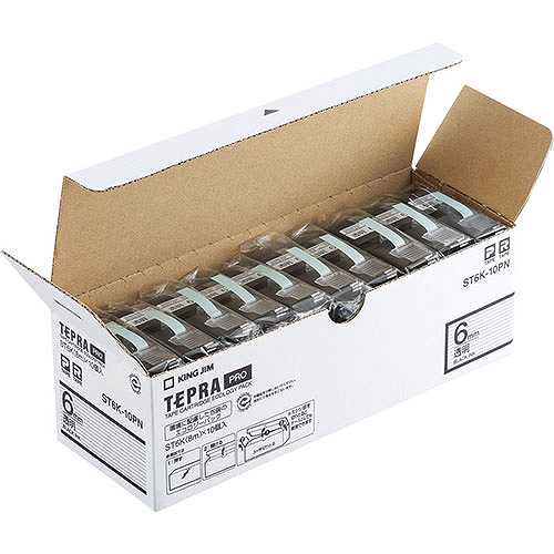 キングジム ST6K-10PN テプラPROテープ エコパック 透明 黒文字 6m幅 8m 10個入 (倉庫AN)の通販は 12,420円