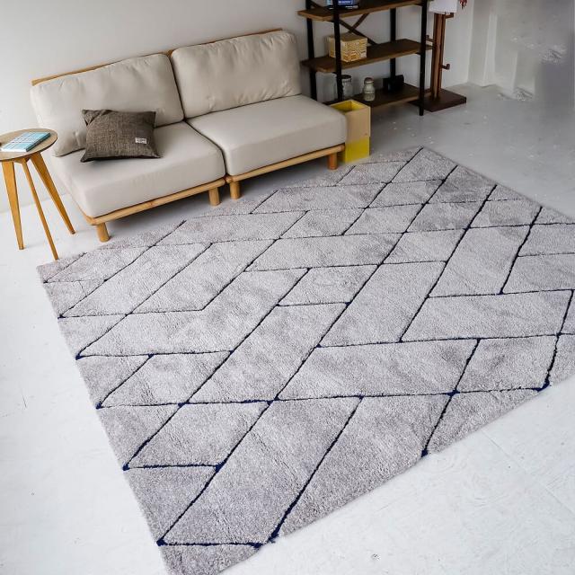 Ｒｕｎｏｎ（ルノン）　幾何学柄ラグマット　１４０ｃｍ　×　２００ｃｍ　ラグ　ラグマット　カットパイル　ループパイル　カーペット　厚手　送料無料　おしゃれ　幾何学　ブルー　ブラウン　ナチュラル　シンプル　北欧　レトロ　西海岸　ミッドセンチュリー_2