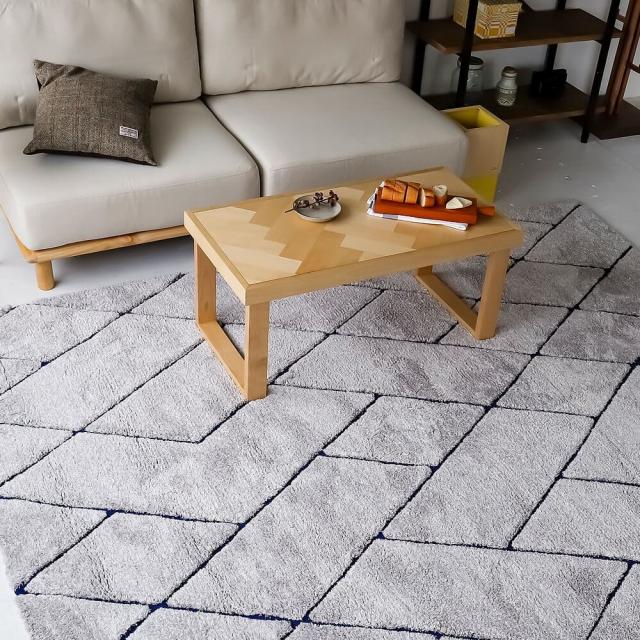 Ｒｕｎｏｎ（ルノン）　幾何学柄ラグマット　１４０ｃｍ　×　２００ｃｍ　ラグ　ラグマット　カットパイル　ループパイル　カーペット　厚手　送料無料　おしゃれ　幾何学　ブルー　ブラウン　ナチュラル　シンプル　北欧　レトロ　西海岸　ミッドセンチュリー_3