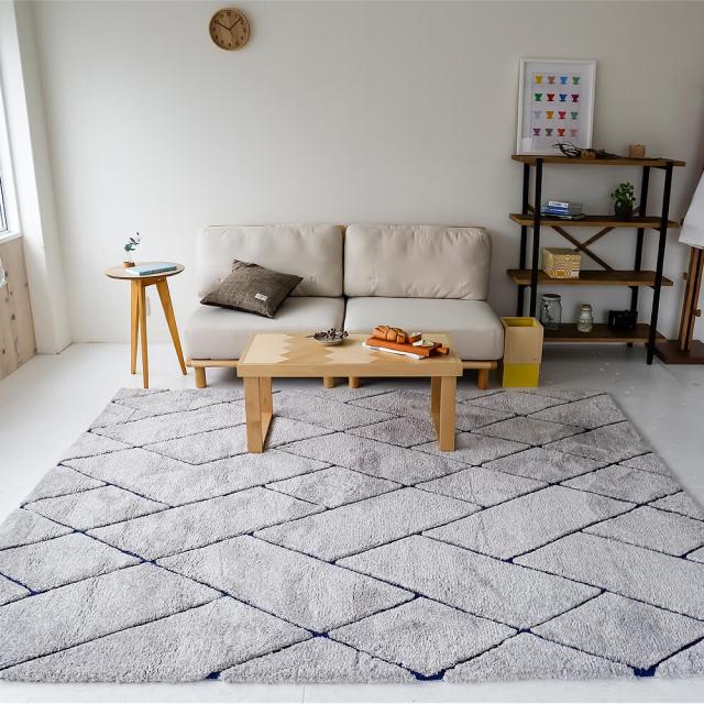 Ｒｕｎｏｎ（ルノン）　幾何学柄ラグマット　１４０ｃｍ　×　２００ｃｍ　ラグ　ラグマット　カットパイル　ループパイル　カーペット　厚手　送料無料　おしゃれ　幾何学　ブルー　ブラウン　ナチュラル　シンプル　北欧　レトロ　西海岸　ミッドセンチュリー_4