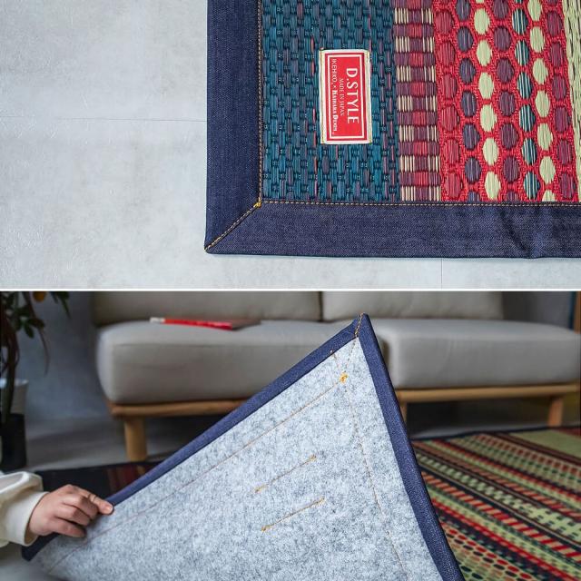 Ｄｅｎｉｍ　Ｒａｌｐｈ（デニム　ラルフ）　国産い草ラグマット　デニム生地タイプ　１４０ｃｍ×２００ｃｍ　ラグ　ラグマット　い草　カーペット　薄手　送料無料　おしゃれ　日本製　国産　抗菌　防臭　カイハラ　袋織り　青森ヒバ加工　デニム　デニム生地　幾何学