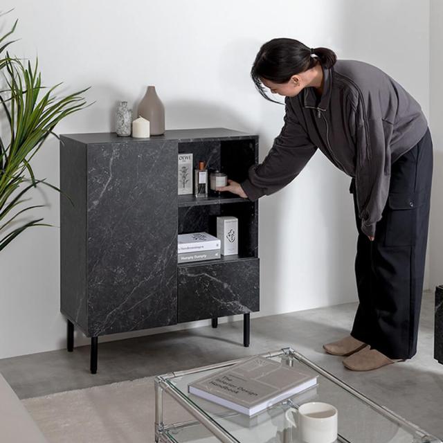 マーブル調キャビネット　収納　ラック　収納ラック　収納家具　棚　スリム　木製　白　おしゃれ　ロータイプ　幅７２ｃｍ　韓国_4