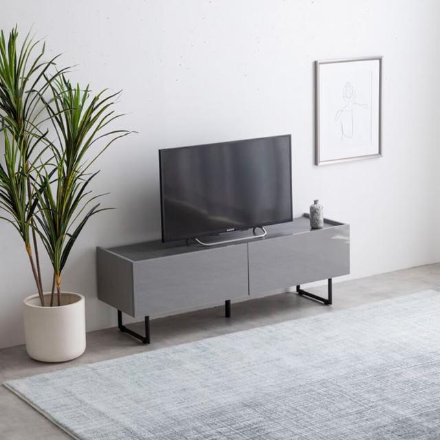 テレビボード　テレビ台　ローボード　扉収納　ｔｖ　スリム　鏡面　石目調　リビング　モダン　白　幅１２０　フラット　ストーン　脚付_1