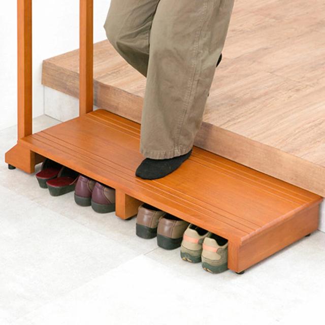 手すり付き玄関踏み台 片側ワイドタイプ 玄関台 昇降台 シューズラック