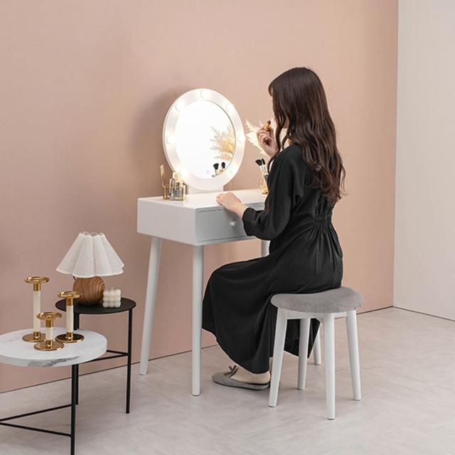 女優ライト付きドレッサー　ＬＥＤドレッサー　女優ライト付き化粧台　おしゃれな化粧台　シンプルインテリア　ベロア調スツール　収納付_1