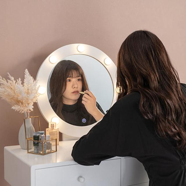 女優ライト付きドレッサー　ＬＥＤドレッサー　女優ライト付き化粧台　おしゃれな化粧台　シンプルインテリア　ベロア調スツール　収納付_3